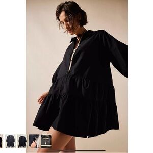 We The Free Black Tiered Button-Front Mini Dress